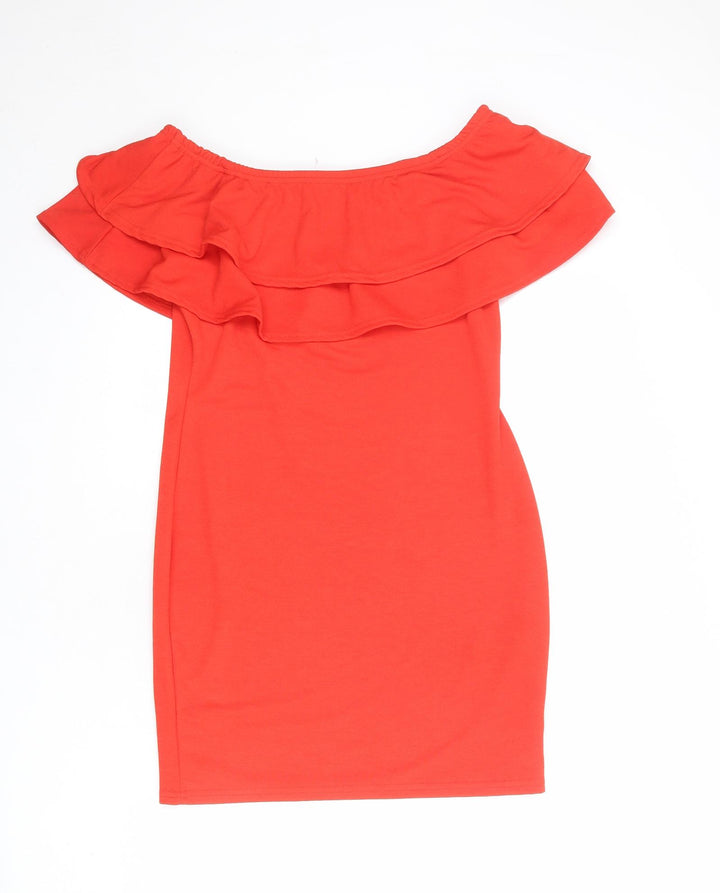 New Look Womens Red Polyester Shift Size 14 Off the Shoulder Pullover