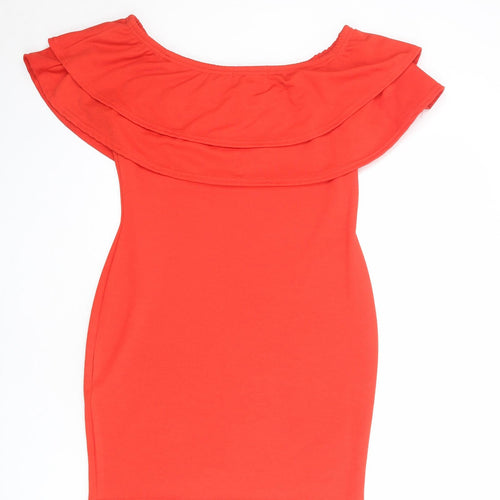 New Look Womens Red Polyester Shift Size 14 Off the Shoulder Pullover
