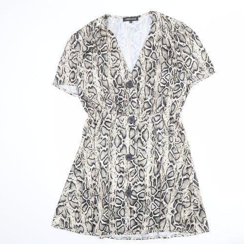 Cameo Rose Womens Beige Animal Print Polyester A-Line Size 10 V-Neck Button - Snake Skin Print