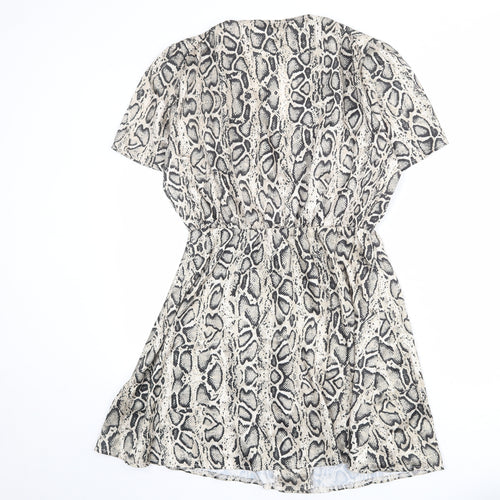 Cameo Rose Womens Beige Animal Print Polyester A-Line Size 10 V-Neck Button - Snake Skin Print