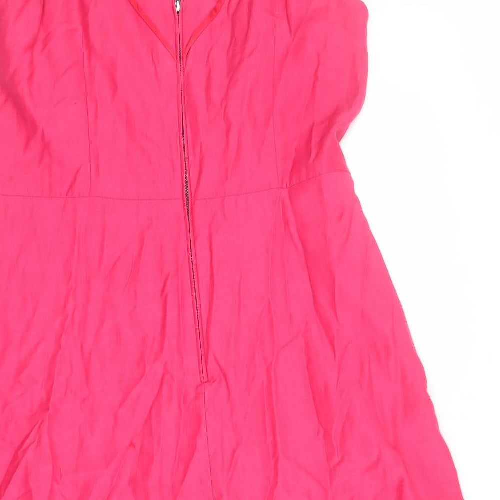 Per Una Womens Pink Polyester A-Line Size 16 V-Neck Zip