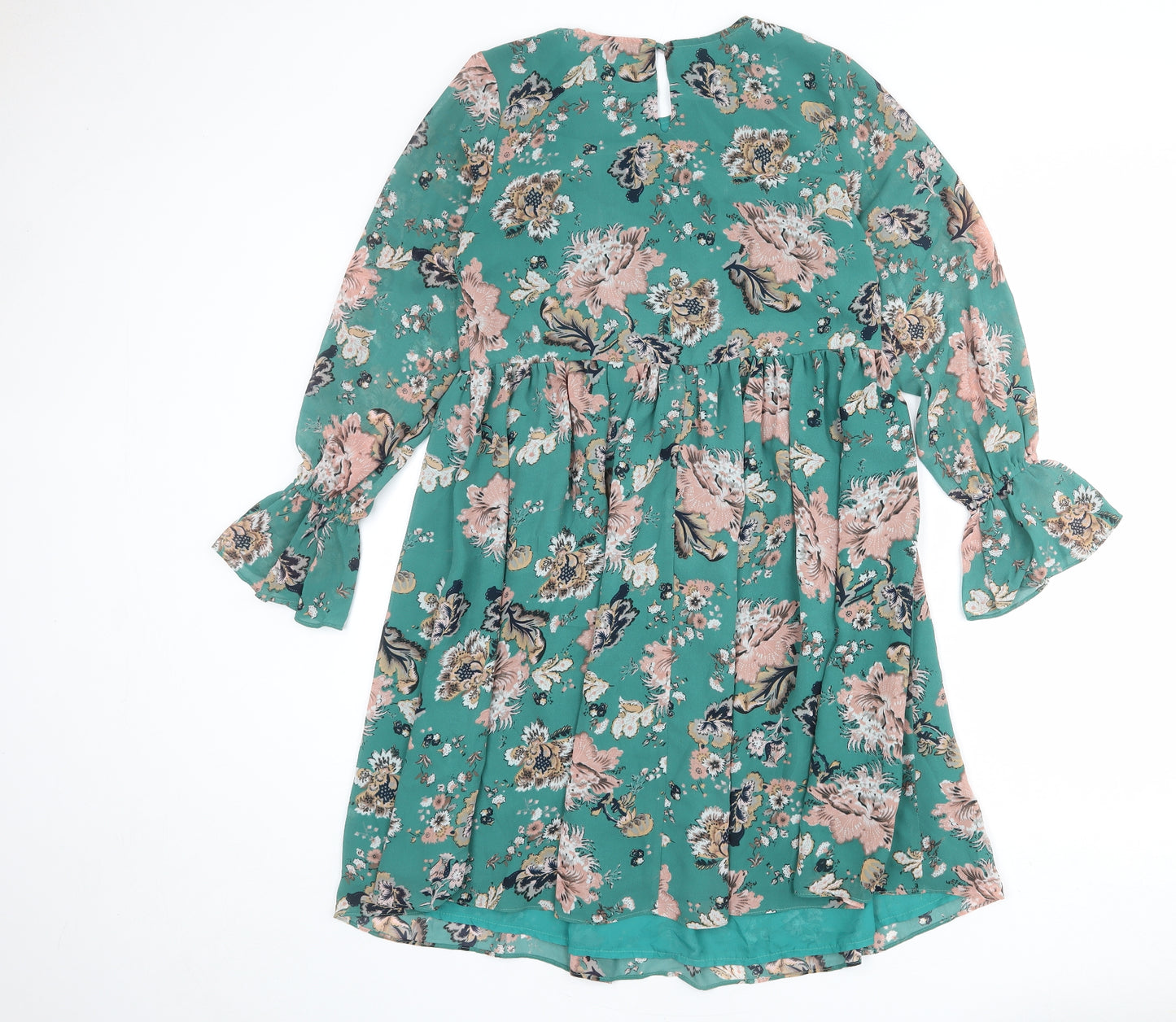 Glamorous Womens Green Floral Polyester A-Line Size M Round Neck Zip