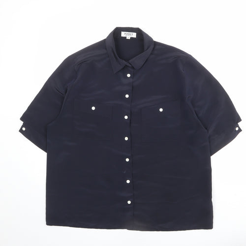 Planet Womens Blue Polyester Basic Button-Up Size 14 Collared
