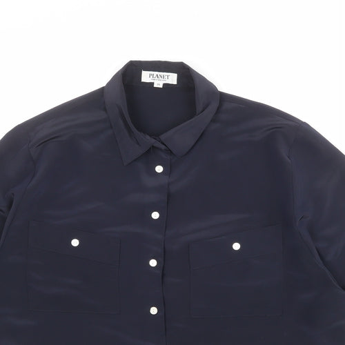 Planet Womens Blue Polyester Basic Button-Up Size 14 Collared