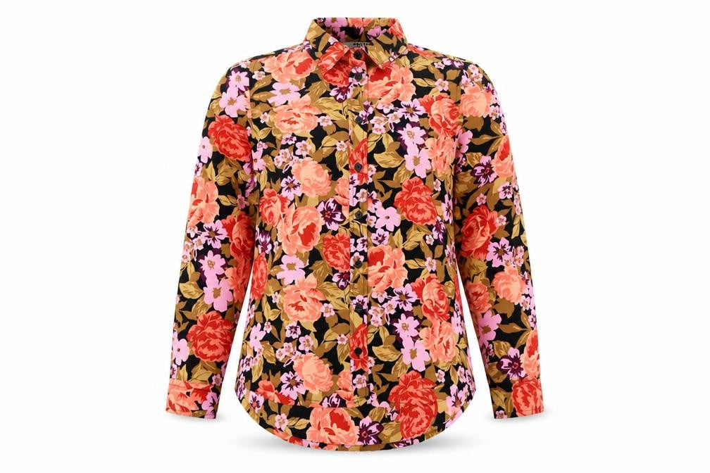 Front view of Dorothy Perkins women’s multicoloured floral polyester basic button-up, size UK 6, collared