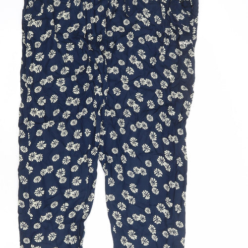 Weird Fish Womens Blue Floral Viscose Trousers Size 18 L27 in Regular