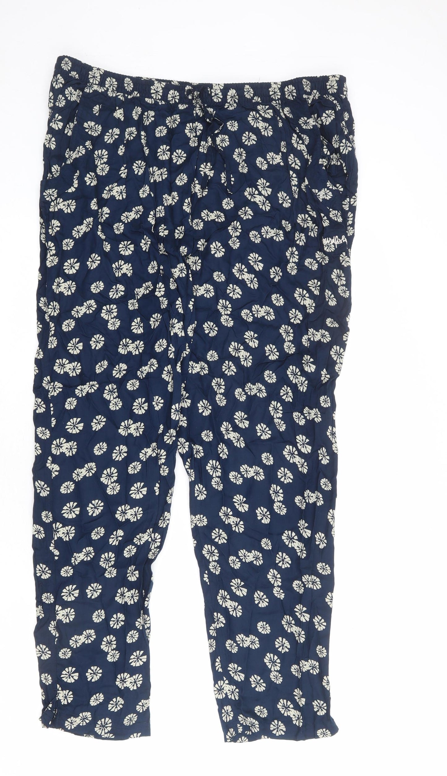 Weird Fish Womens Blue Floral Viscose Trousers Size 18 L27 in Regular
