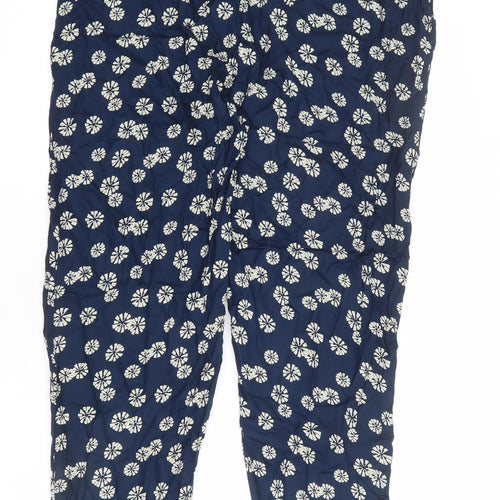 Weird Fish Womens Blue Floral Viscose Trousers Size 18 L27 in Regular