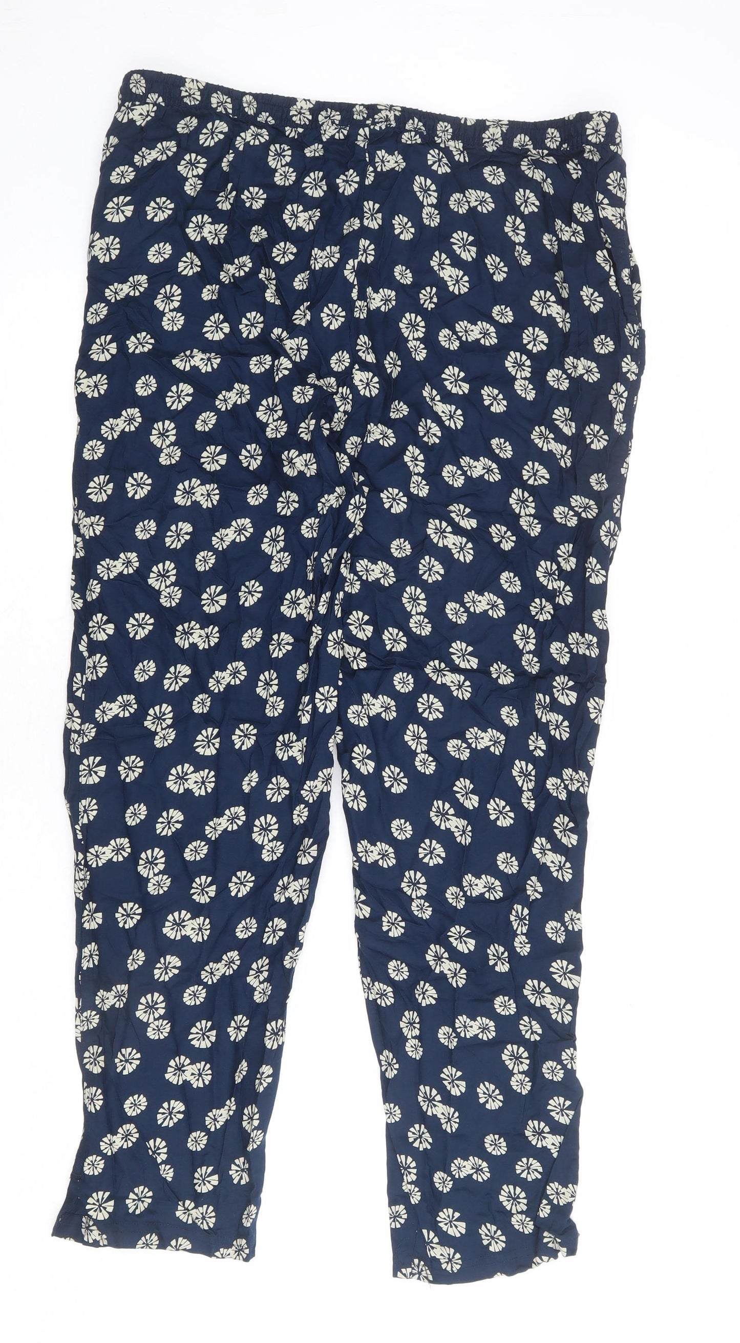 Weird Fish Womens Blue Floral Viscose Trousers Size 18 L27 in Regular