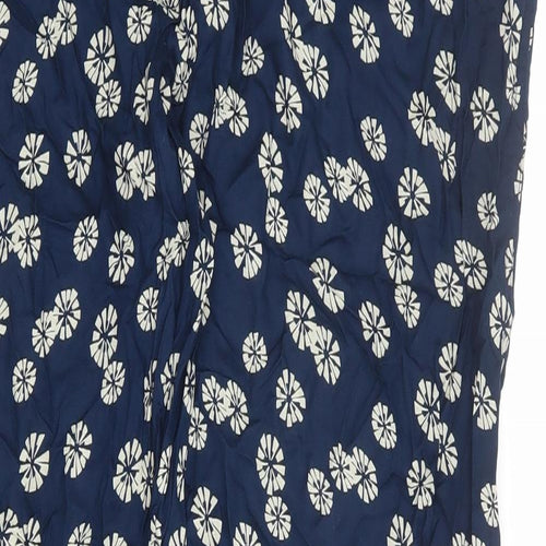 Weird Fish Womens Blue Floral Viscose Trousers Size 18 L27 in Regular