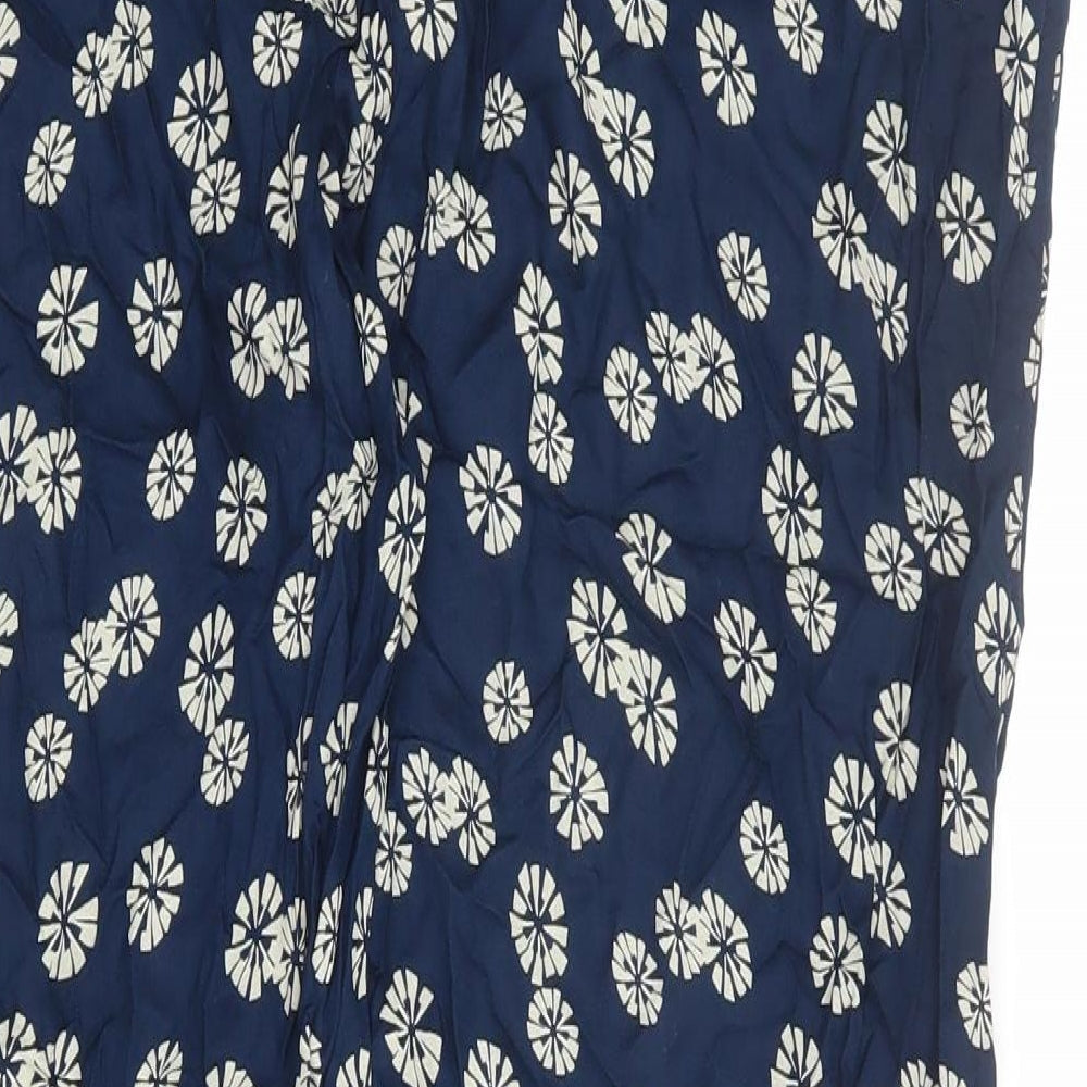 Weird Fish Womens Blue Floral Viscose Trousers Size 18 L27 in Regular