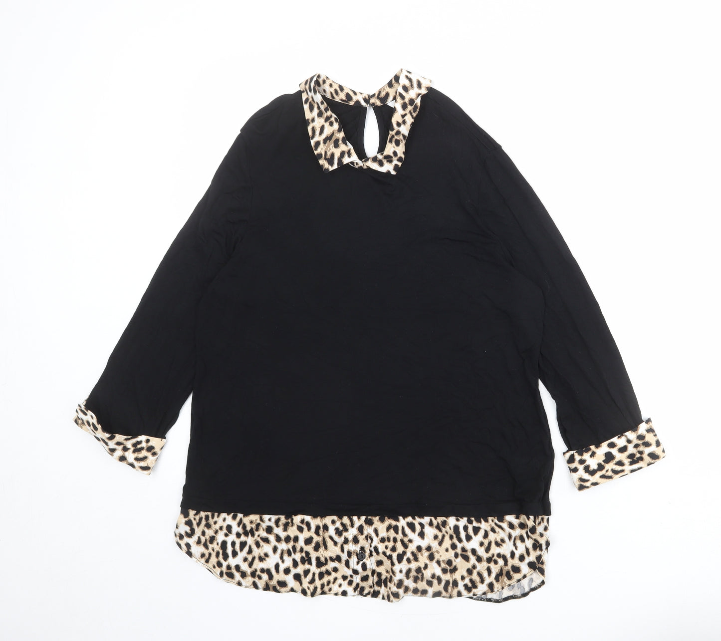 M&Co Womens Black Viscose Basic Blouse Size 14 Collared