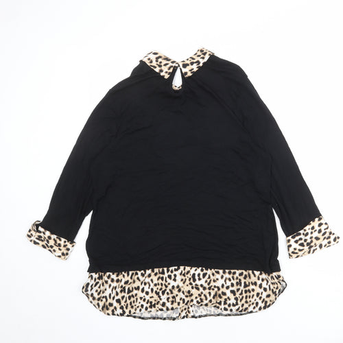 M&Co Womens Black Viscose Basic Blouse Size 14 Collared