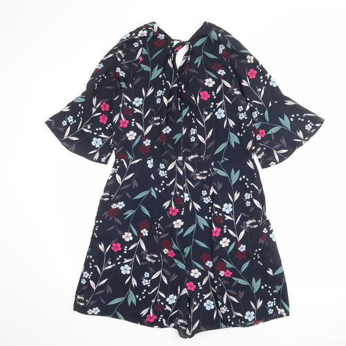 NEXT Womens Blue Floral Polyester Playsuit One-Piece Size 12 L3 in Zip