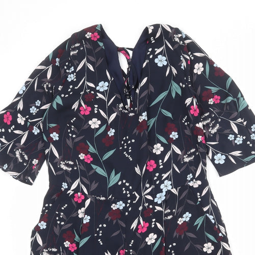 NEXT Womens Blue Floral Polyester Playsuit One-Piece Size 12 L3 in Zip