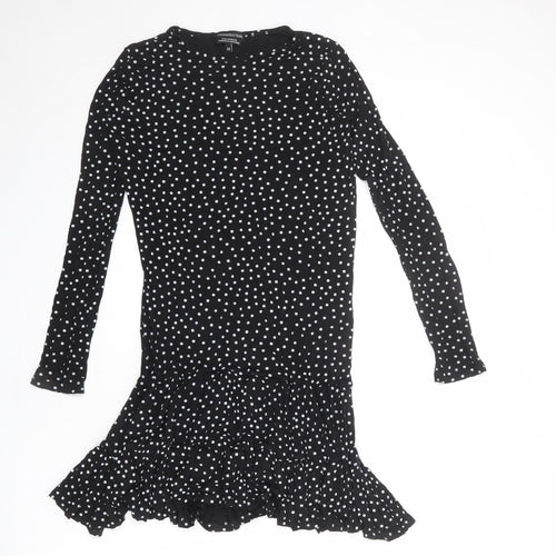 Wednesday's Girl Womens Black Polka Dot Viscose A-Line Size XS Round Neck Pullover