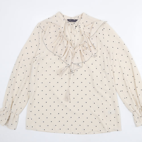 Marks and Spencer Womens Beige Polka Dot Polyester Basic Blouse Size 12 V-Neck