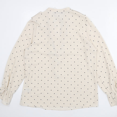 Marks and Spencer Womens Beige Polka Dot Polyester Basic Blouse Size 12 V-Neck