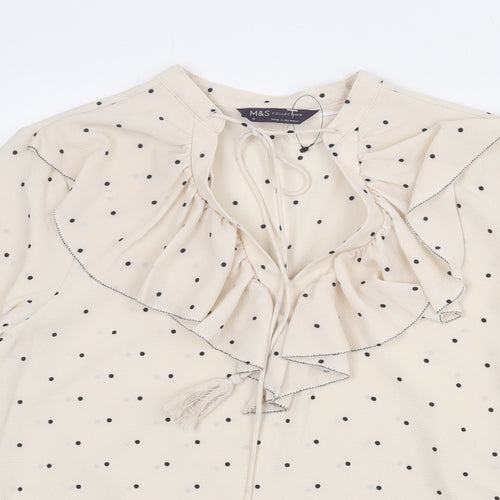 Marks and Spencer Womens Beige Polka Dot Polyester Basic Blouse Size 12 V-Neck