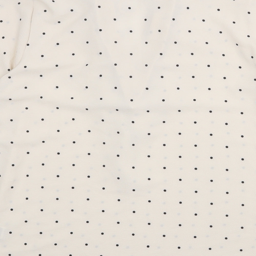 Marks and Spencer Womens Beige Polka Dot Polyester Basic Blouse Size 12 V-Neck
