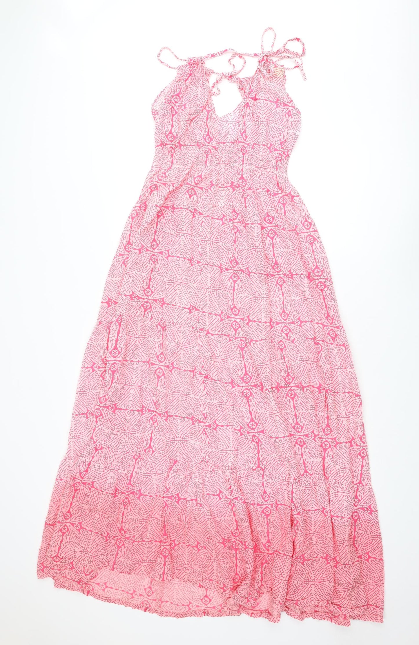 Roberta Roller Rabbit Womens Pink Geometric Polyester Maxi Size S V-Neck Tie