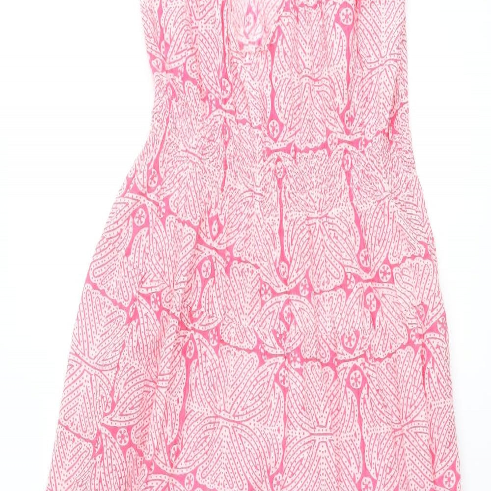 Roberta Roller Rabbit Womens Pink Geometric Polyester Maxi Size S V-Neck Tie