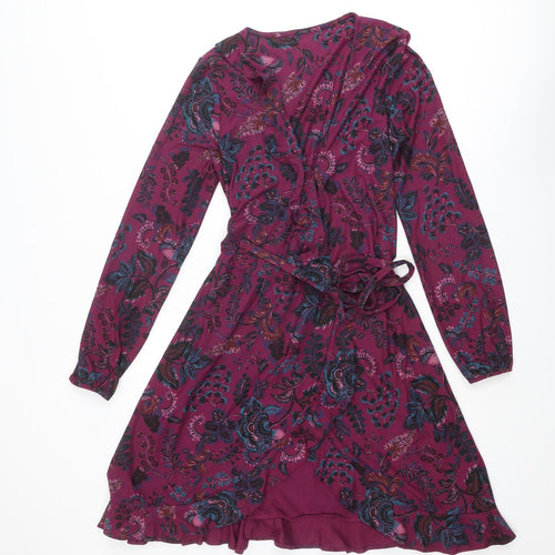NEXT Womens Purple Paisley Viscose Wrap Dress Size 12 V-Neck Tie