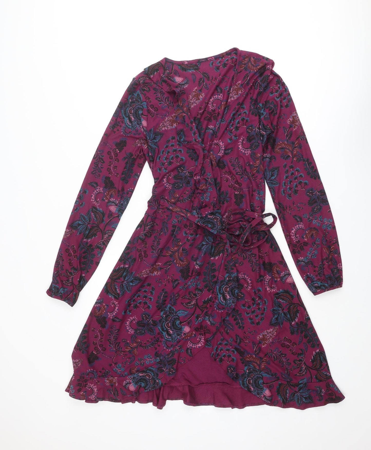 NEXT Womens Purple Paisley Viscose Wrap Dress Size 12 V-Neck Tie