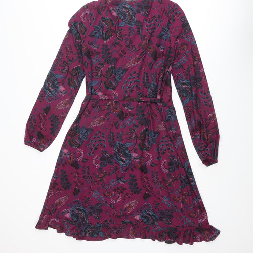 NEXT Womens Purple Paisley Viscose Wrap Dress Size 12 V-Neck Tie