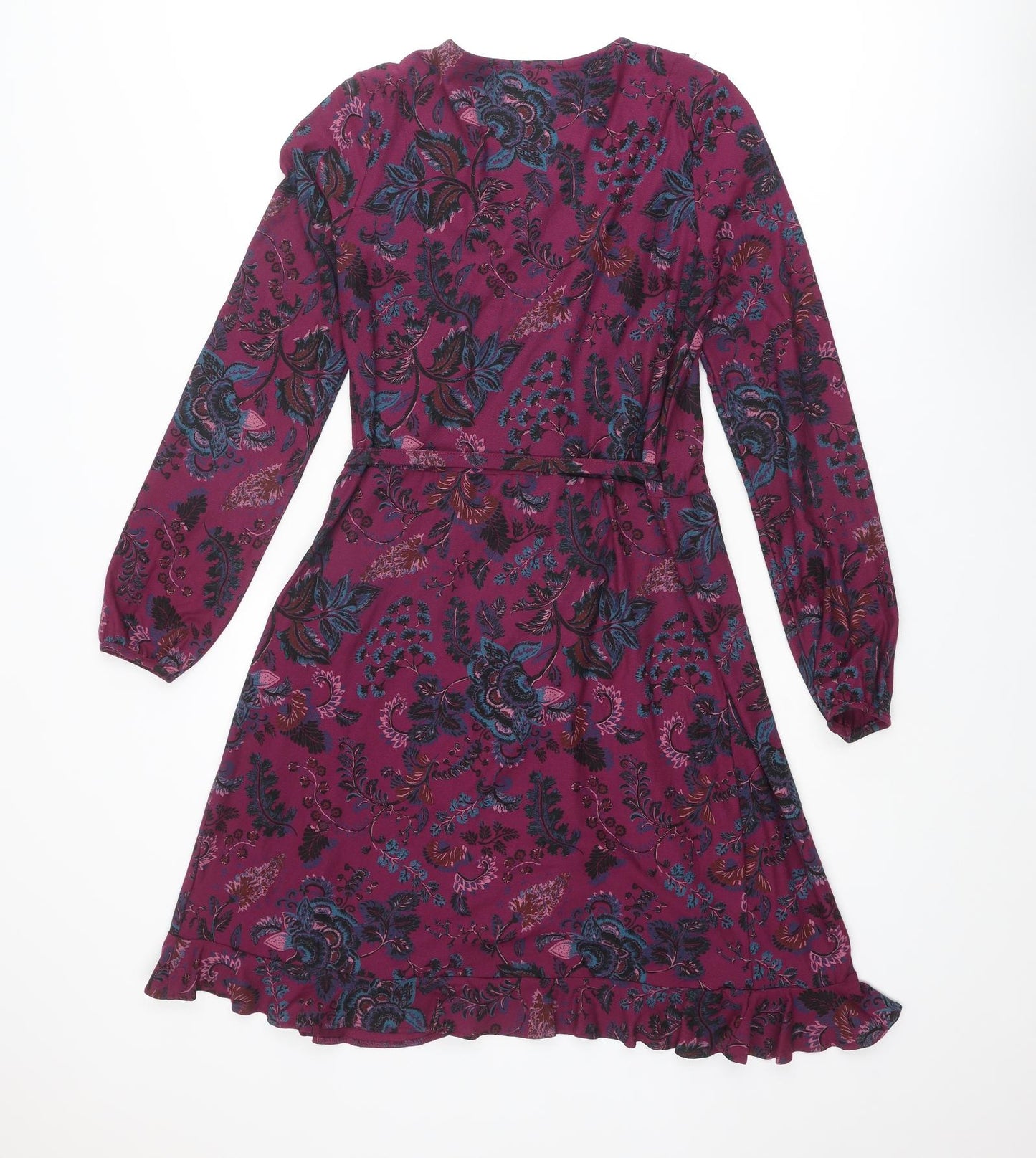 NEXT Womens Purple Paisley Viscose Wrap Dress Size 12 V-Neck Tie