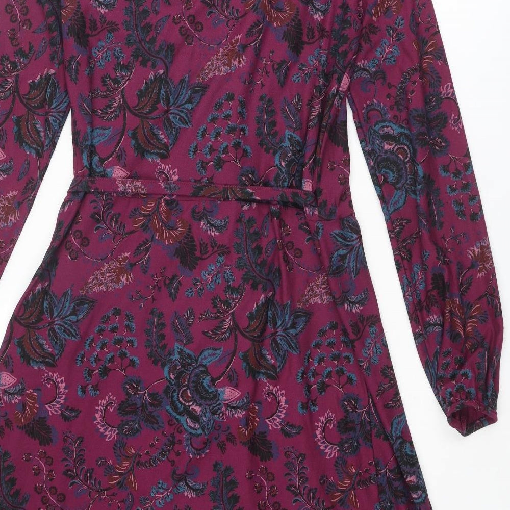 NEXT Womens Purple Paisley Viscose Wrap Dress Size 12 V-Neck Tie