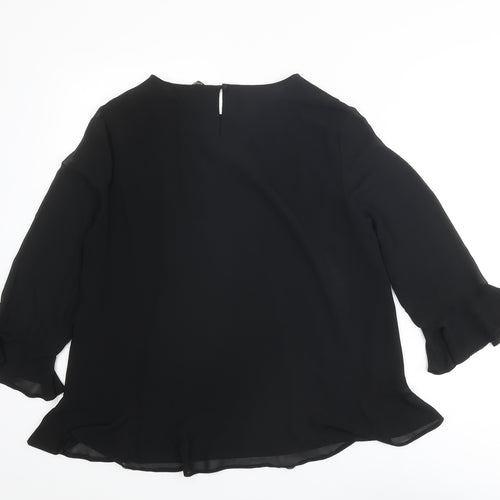 Dorothy Perkins Womens Black Polyester Basic Blouse Size 14 Round Neck