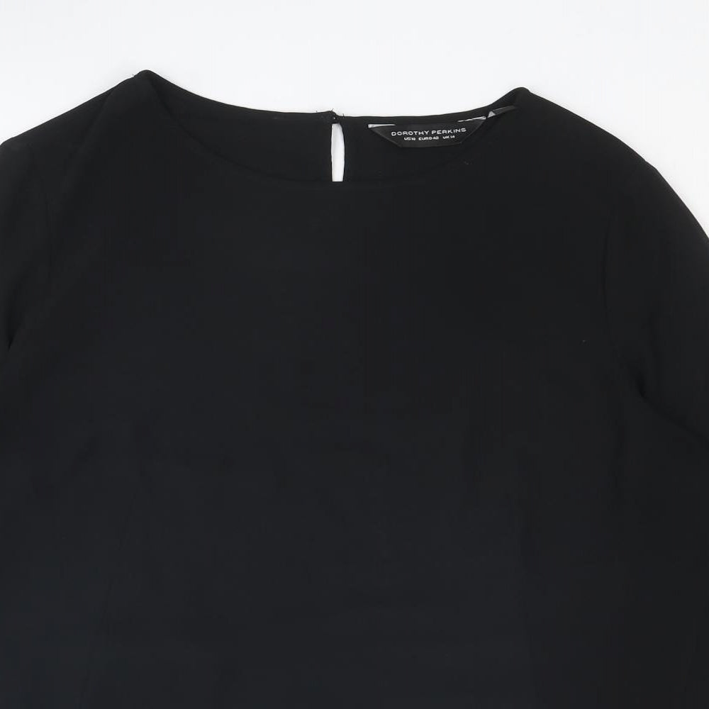 Dorothy Perkins Womens Black Polyester Basic Blouse Size 14 Round Neck