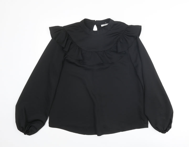 Topshop Womens Black Polyester Basic Blouse Size 10 Round Neck