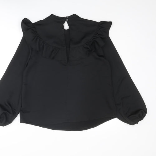 Topshop Womens Black Polyester Basic Blouse Size 10 Round Neck