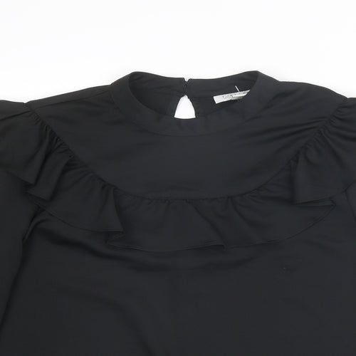 Topshop Womens Black Polyester Basic Blouse Size 10 Round Neck