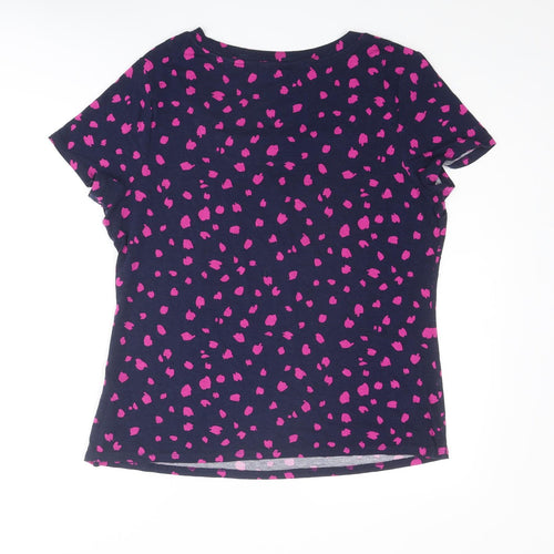 Bonmarché Womens Blue Geometric Viscose Basic T-Shirt Size 16 Square Neck