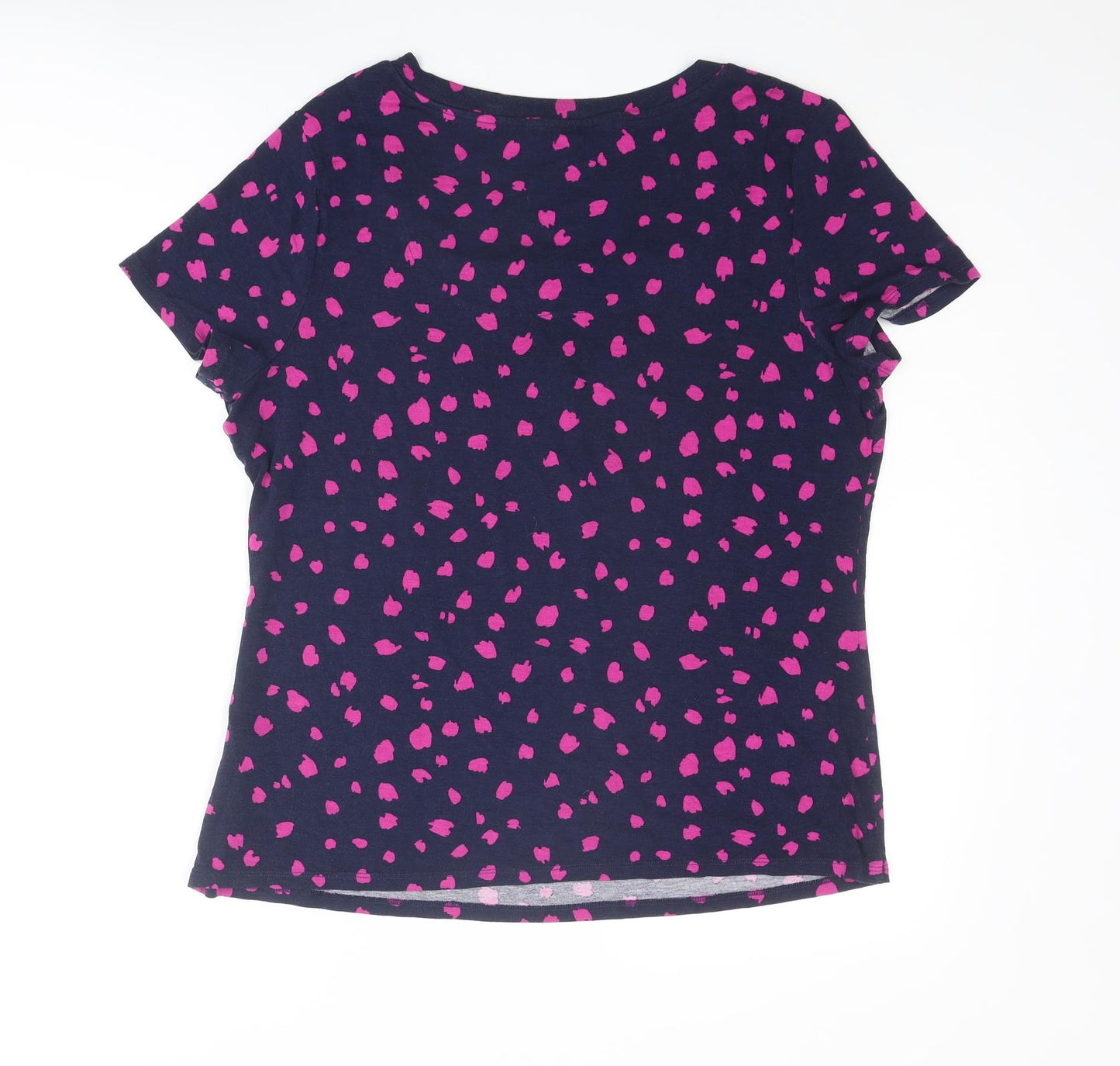 Bonmarché Womens Blue Geometric Viscose Basic T-Shirt Size 16 Square Neck