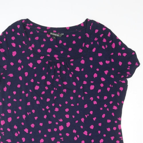 Bonmarché Womens Blue Geometric Viscose Basic T-Shirt Size 16 Square Neck