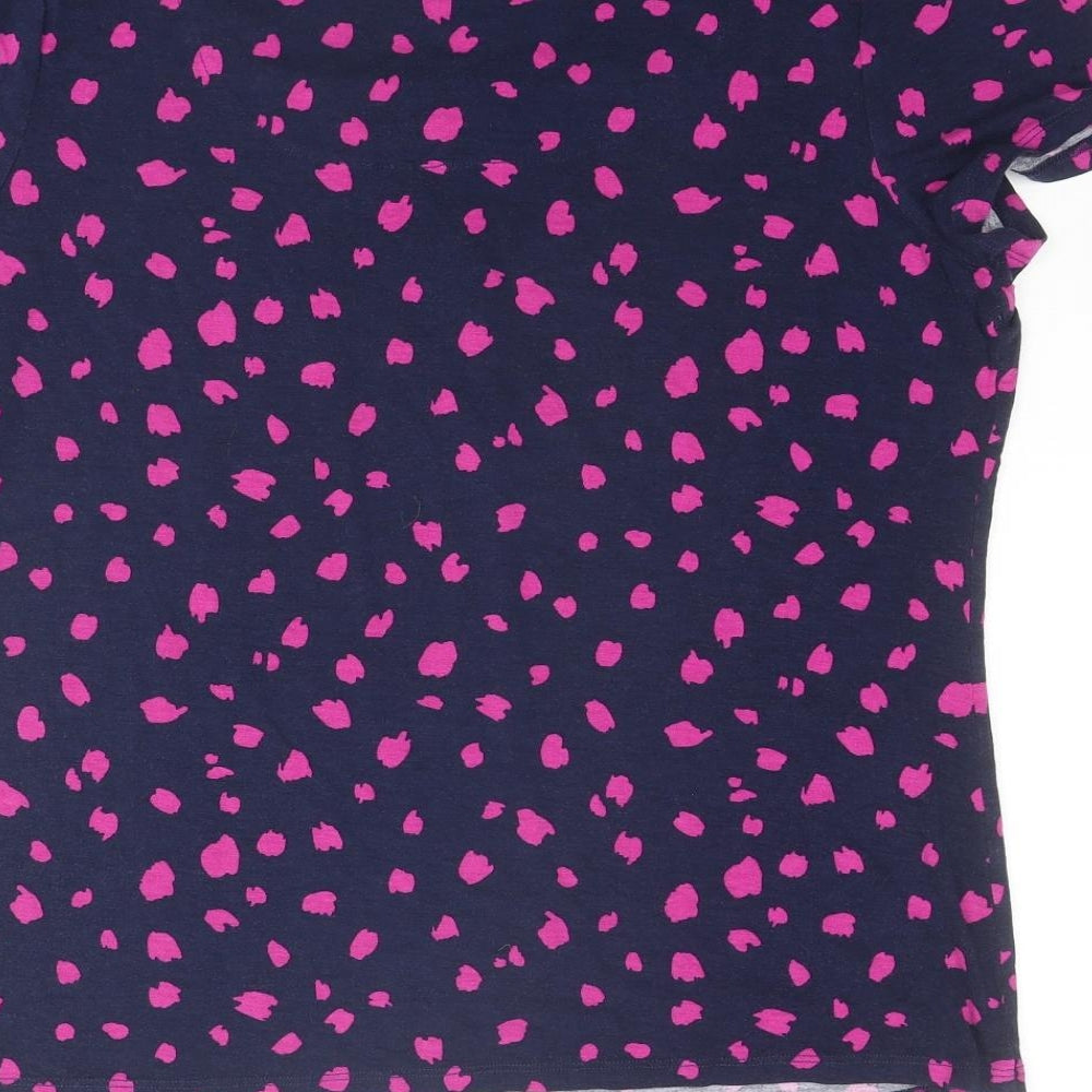 Bonmarché Womens Blue Geometric Viscose Basic T-Shirt Size 16 Square Neck