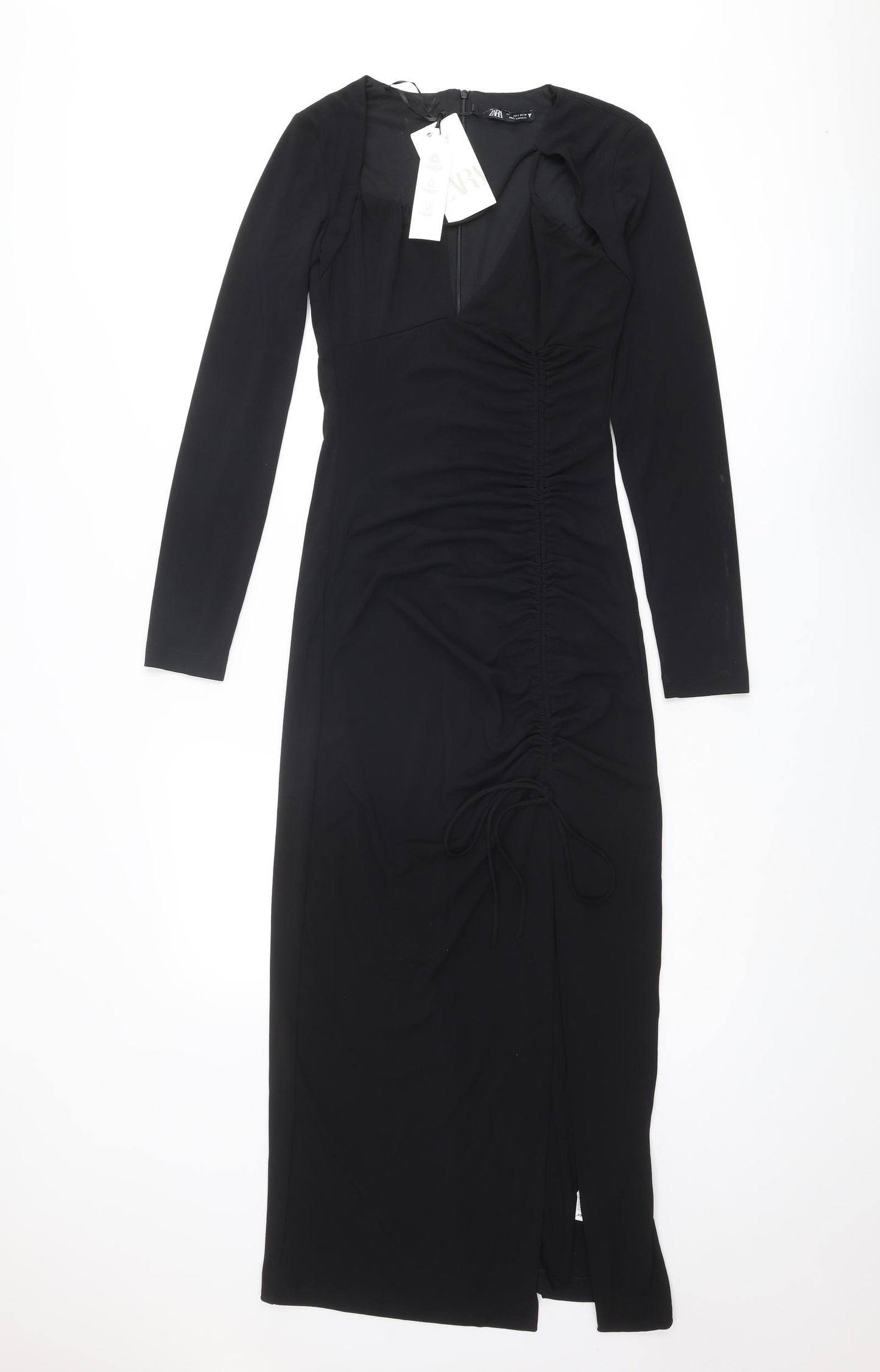 Zara Womens Black Polyester Maxi Size S V-Neck Zip