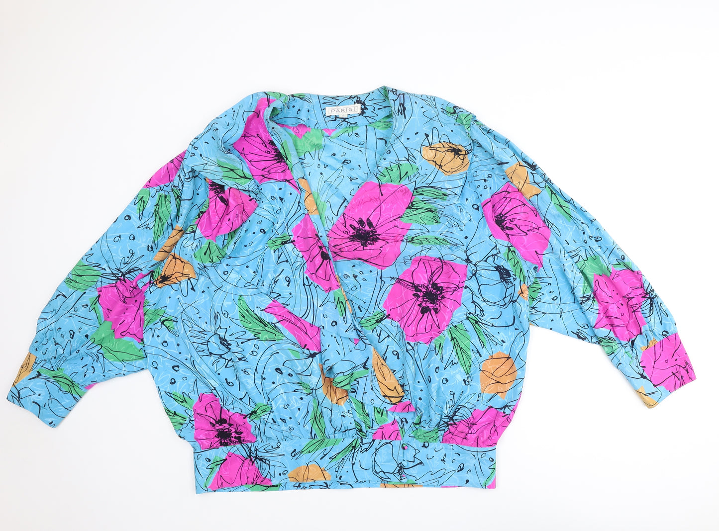 Parigi Womens Multicoloured Floral Silk Basic Blouse Size 16 V-Neck - Wrap Front Detail