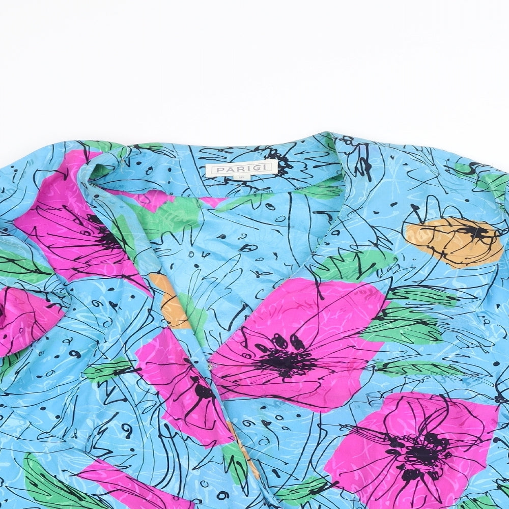 Parigi Womens Multicoloured Floral Silk Basic Blouse Size 16 V-Neck - Wrap Front Detail