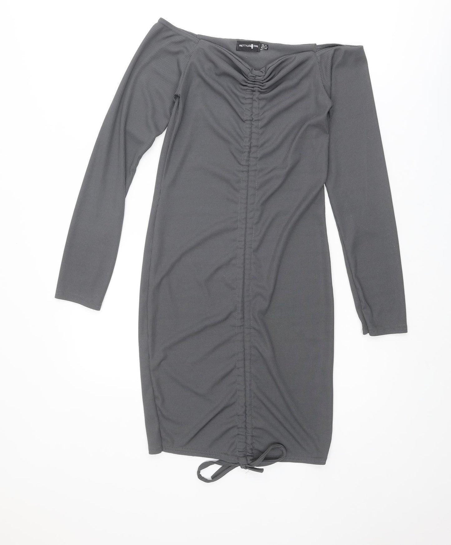 PRETTYLITTLETHING Womens Grey Polyester Mini Size 12 Sweetheart Pullover - Ribbed