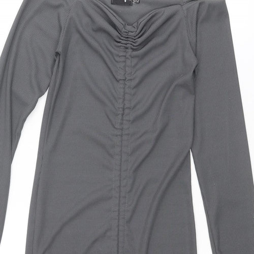 PRETTYLITTLETHING Womens Grey Polyester Mini Size 12 Sweetheart Pullover - Ribbed