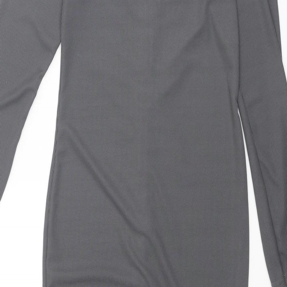 PRETTYLITTLETHING Womens Grey Polyester Mini Size 12 Sweetheart Pullover - Ribbed