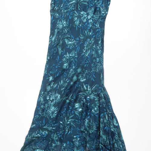 Wallis Womens Blue Floral Silk Ball Gown Size 12 V-Neck Pullover