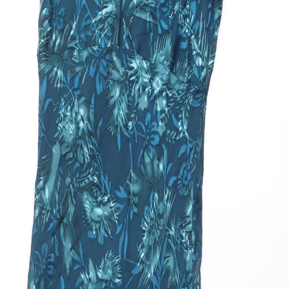 Wallis Womens Blue Floral Silk Ball Gown Size 12 V-Neck Pullover