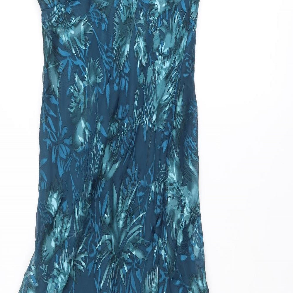 Wallis Womens Blue Floral Silk Ball Gown Size 12 V-Neck Pullover