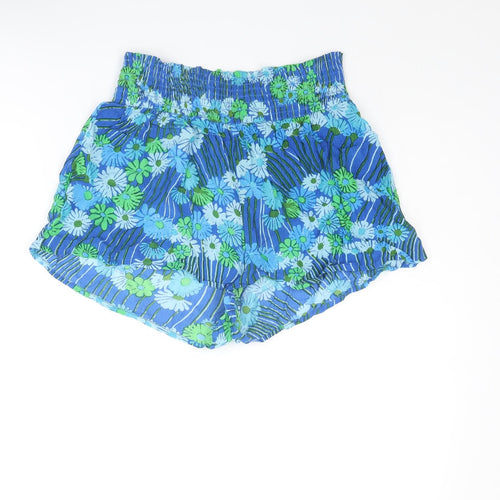 Urban Outfitters Womens Blue Floral Viscose Paperbag Shorts Size M Regular Pull On